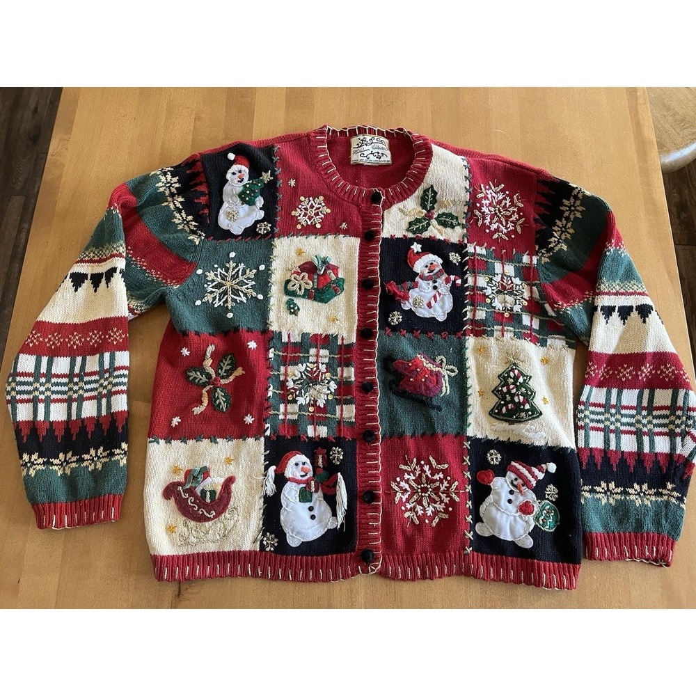 Vtg Heirloom Collectibles Women's Ugly Christmas Cardigan Sweater Sz L 2003
